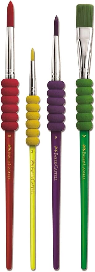 Faber-Castell Soft Grip Paint Brush Set - Kids Paint Brushes - 4 Assorted Paintbrushes for Watercolor and Tempera Paint (F181600)