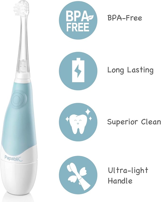 Papablic BabyHandy 2-Stage Baby Sonic Electric Toothbrush for Babies and Toddlers Ages 0-3 Years