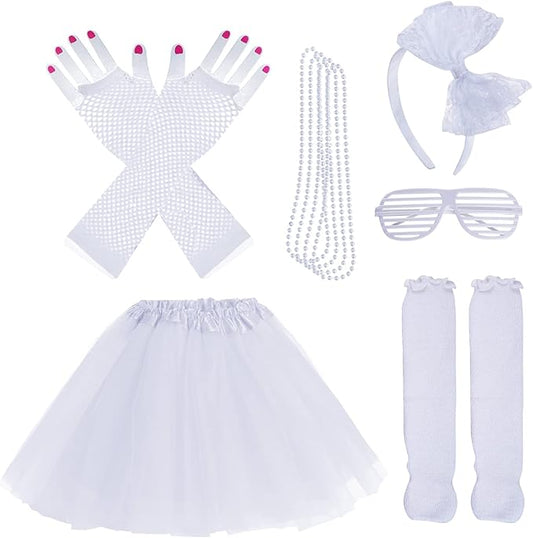 Kids 6 in 1 Costume Accessories 1970s 1980s Fancy Outfits and Dress for Cosplay Party Theme Party for Girl