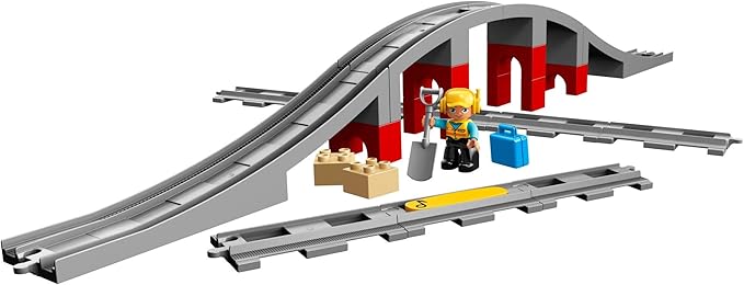 LEGO DUPLO Town Train Bridge and Tracks 10872 - Toy Set for Kids and Toddlers, Railway Building Bricks Set with a Bridge, Figure, and Horn Sound Action Brick, Great Gift for Boys and Girls
