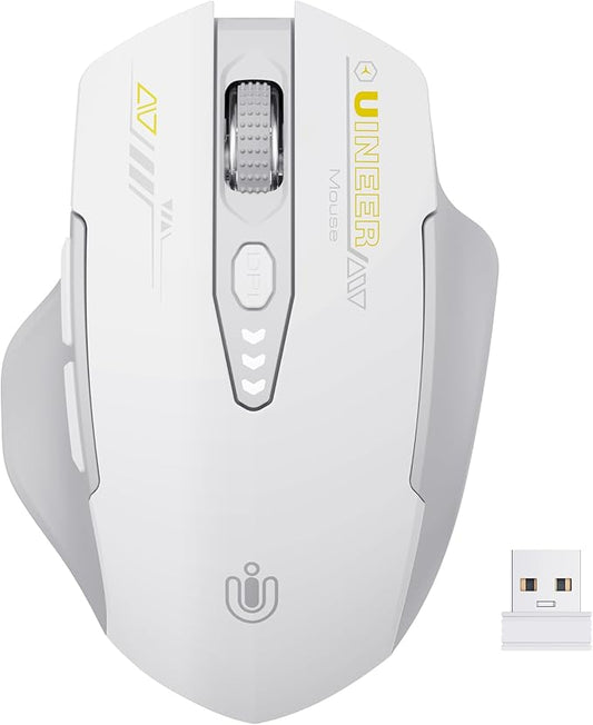 Uineer Wireless Mouse,[Upgraded] Rechargeable 2.4GHz (Battery Level Visible) Ergonomic Computer Mouse,4 Levels DPI, Wireless Mice for Laptop PC Computer(Grey and White)