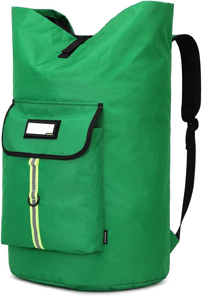SUOVOCK Extra-Large Heavy Duty Laundry Bag Backpack - Drawstring Closure (Grass Green)