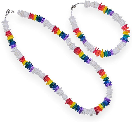 BlueRica Puka Shell Chips Necklace & Anklet Set (Multi)