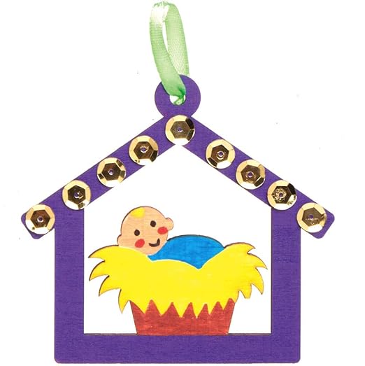 Baker Ross AX559 Nativity Wooden Bauble Decorations - Pack of 10, Christmas Tree Ornaments for Creative Art and Craft Activities to Paint and Decorate