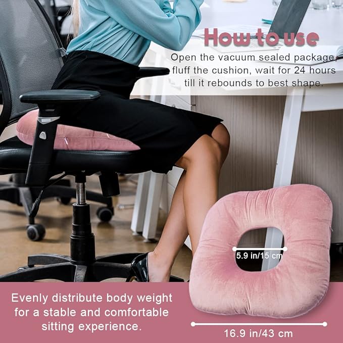 Stuffed Donut Pillow Seat Cushion | for Tailbone and Coccyx Pain, Hemorrhoids, Bed Sores, Pregnancy, Prostate, Surgery Recovery, Sitting Pressure Relief, for Home, Office and Car (Dusty Pink)