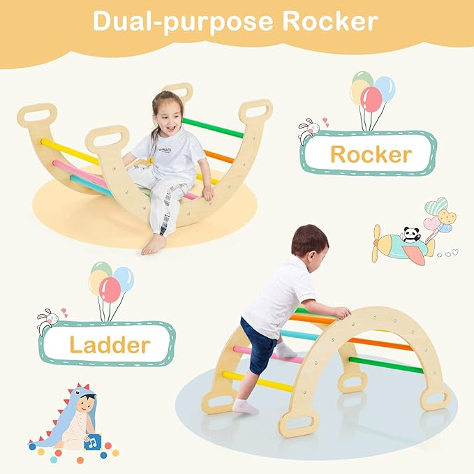 Costzon Climbing Toys for Toddlers, Foldable Montessori Wooden Arch Climber Ladder with Sliding Ramp, Multi-Combination Methods, Rainbow Kids Triangle Climber Play Gym Set for Boys Girls Gift Present