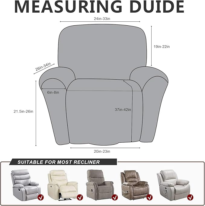 Leather Like Recliner Chair Covers Heavy Duty, 4 Pieces Lazy Boy Recliner Cover for Recliner Chair, Leather Cover for Recliner slipcovers Washable for Pets (Army Green)