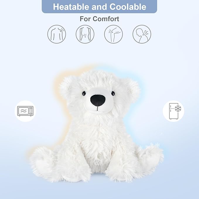 Warming Polar Bear Stuffed Animal, Microwavable Heating Pad for Soothing & Stress Relief, Stuffed Bears Plush Toys with Lavender Scent, Plushies White Bear Gifts Kids & Adults