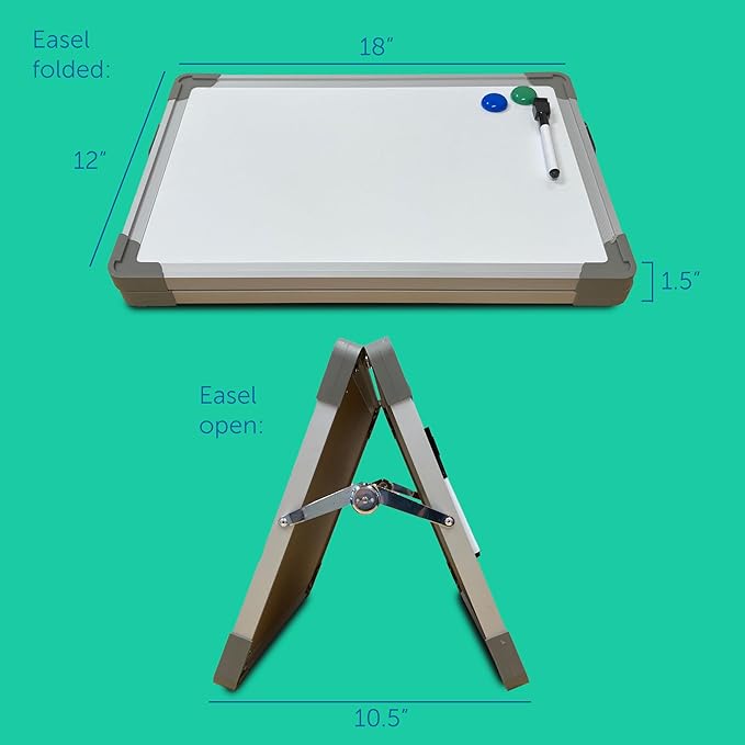 Flipside Products 18” x 12” Magnetic Double-Sided Desktop Easel, Bright White Dry Erase Easel for Office, Home, and Classroom, Aluminum Frame, Magnets and Dry Erase Marker w/Magnetic Eraser Cap