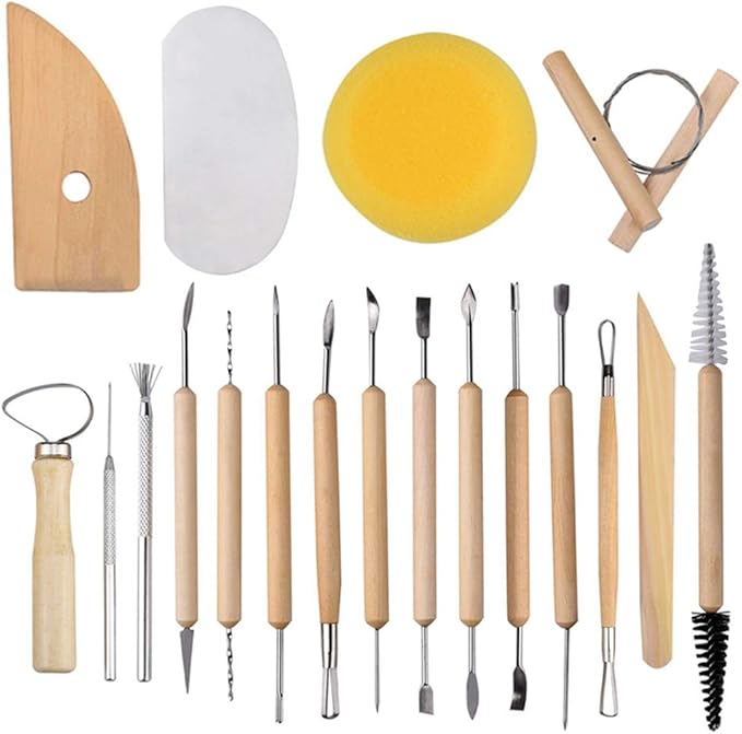 EuTengHao 19Pcs Pottery Tools Clay Sculpting Carving Tool Set Contains Most Essential Wooden Clay Tools for Potters
