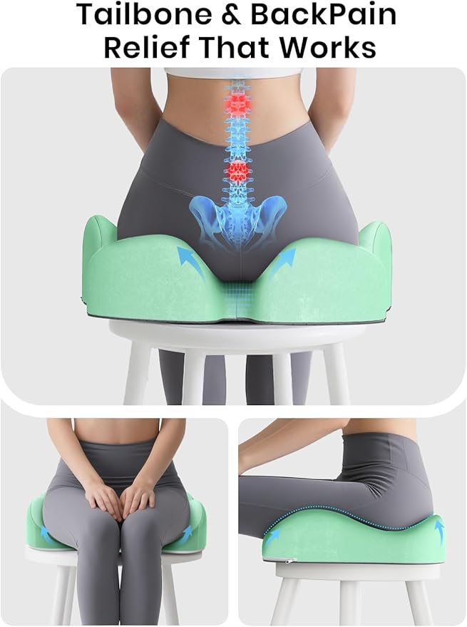 Benazcap Seat Cushion - Memory Foam Car Seat Pad - Sciatica & Lower Back Pain Relief - Car Seat Cushions for Driving - Road Trip Essentials for Drivers, Green