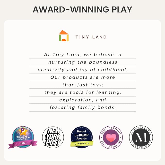 Tiny Land Montessori Toy Set for Babies 1 Year Old Thinker Play Kit- 5-in-1 Wooden Learning Toys with Peg Drop Box, Rocking Stacker, Egg Cup, Canister Set, and Crinkle Bag