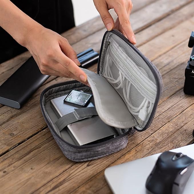 4Pcs Electronic Organizer Travel Case,Waterproof Cord Organizer Travel Cable Organizer Bag Portable Small Travel Tech Storage Pouch for Cord Charger Phone Earphone SD Card Cables Power Bank Card,Grey