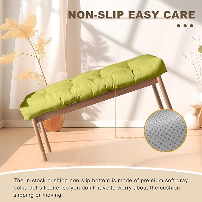 Bench Cushion 36 inches,Indoor/Outdoor Non-Slip Tufted Cushions, Premium Waterproof Linen, Soft Piano Sofa Cushions, High-Density Memory Foam(Green-36x14 x 4 in)