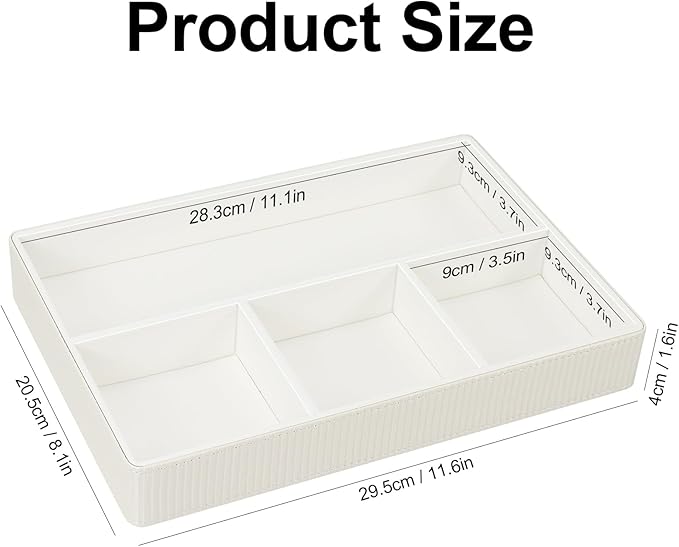 Buqoo PU Valet Storage Tray, Office Supplies Organizer, Stackable Desktop Organizer and Accessories Drawer Organizer for Storing Office Supplies, Jewelry, Cosmetics, White