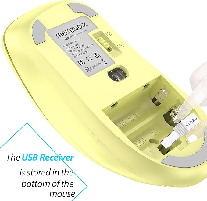 memzuoix 2.4G Wireless Mouse, 1400 DPI Computer Mice USB Receiver, Portable Wireless USB Mouse Battery Powered Cordless Mice for Laptop, PC, Desktop, 5 Buttons (Light Yellow)