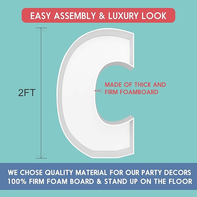 2FT Letter C Mosaic Balloon Frame Letter DIY Fillable Letters Kit for Birthday Party Wedding Backdrop Decor