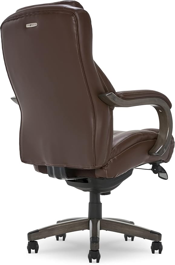 La-Z-Boy Delano Big & Tall Executive Office Chair | High Back Ergonomic Lumbar Support, Bonded Leather, Brown with Weathered Gray Wood |