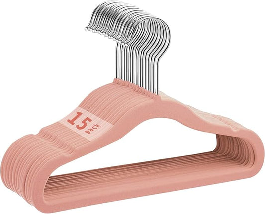 Kids Velvet Hangers 15 Pack, 11 Inch Size Non-Slip Baby Hangers, Space-Saving Nursery Hangers, Perfect Infant/Toddler Clothes Hangers for Daily Use(Pink)