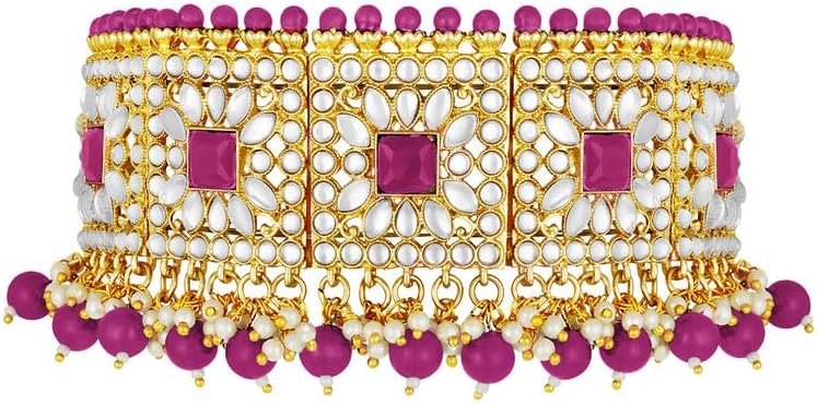 Aheli Bridal Kundan Faux Pearl Choker Necklace with Earrings Maang Tikka Gift for Women Indian Traditional Bollywood Fashion Jewelry Set