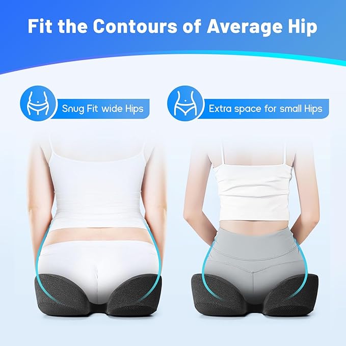 Seat Cushion, Wide & Soft Support Memory Foam Cushion for Office Chair, Desk Chair, Car Seat, Airplane, Ergonomic Sciatica, Hip & Tailbone Pain Relief Cushion for Long Sitting