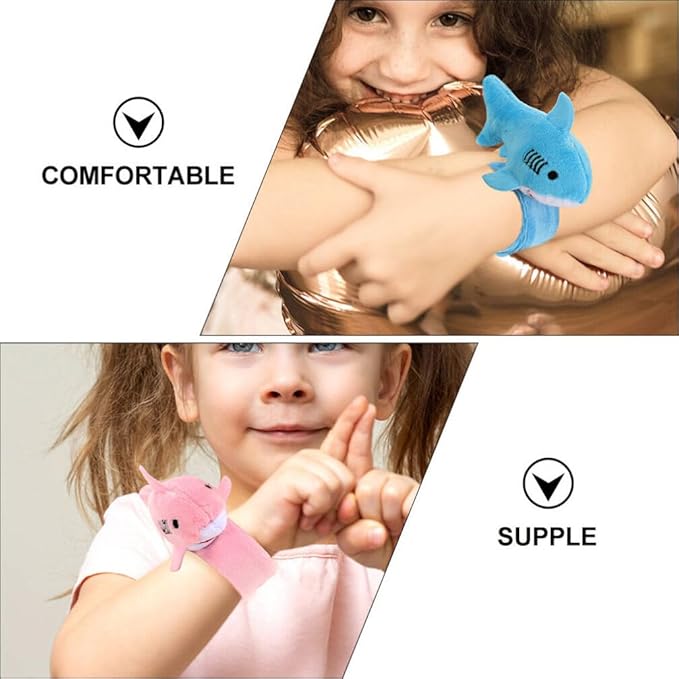 Abaodam 3pcs Shark Slap Bracelet Animal Slap Bracelets Plush Stuffed Animal Hugger Snap Wrist Band for Kids Birthday Party
