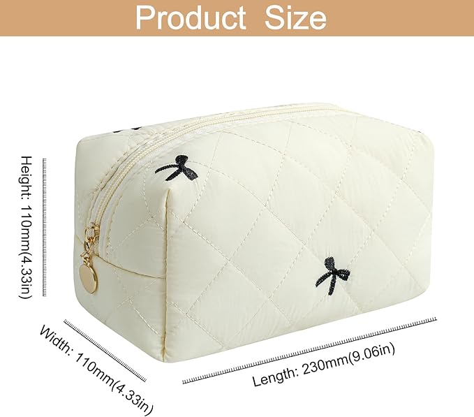 HHQQWZ Makeup Bag Travel Cosmetic Bag for Women Girls, Zipper Make Up Pouch, Floral Flowers Toiletry Organizer Makeup, Portable Storage Cosmetic Travel Cloth Bag (Beige)