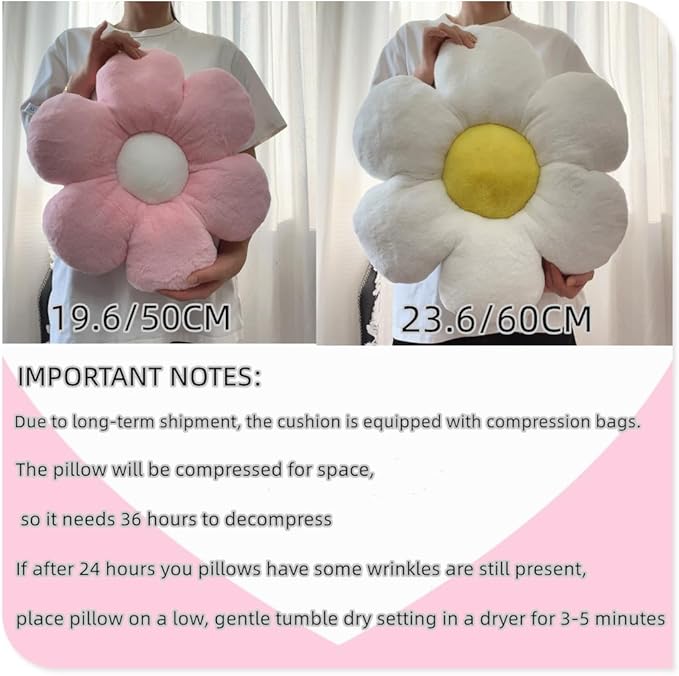White Flower Pillow, 19.6In Floor Pillow Cushion, Cute Flower Shaped Throw Pillow, Home Decorative Pillows for Sofa, Couch, Bed