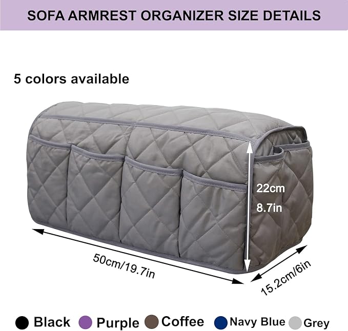 Sofa Armrest Organzier for Remote Control Holder with 14 Pockets for Recliner Organizer Armchair Caddy Organizer for Glasses Keys Phones ipads Storage, Gray