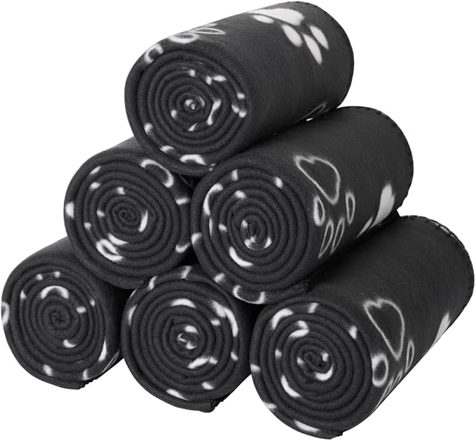 CAI TENG Fleece Throw Blanket Blankets for Couch Bed 50x60 inch 6 Pack Kids Blanket Throws Fleece Fabric Soft Cozy Travel Blankets Lightweight Small Throws Camping Gifts Blankets Black Dog Paw
