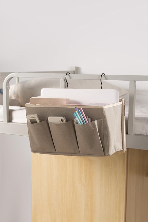 Bedside Caddy / Bedside Storage Organizer Hanging Bag with Three Options,Suitable for home beds, sofas, and dormitory beds—can hold magazines, books, phones, iPads, remote controls. (2-Pack Gray)
