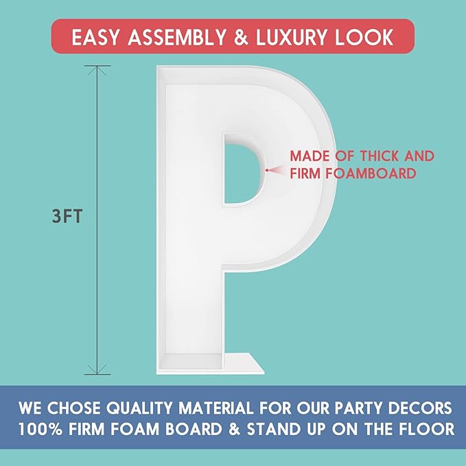 3FT Tall Mosaic Balloon Frame Letters Big Marquee Light Up Letters DIY Kit for Birthday Party Wedding Backdrop Decor Letter P Pre-Cut Foam Board