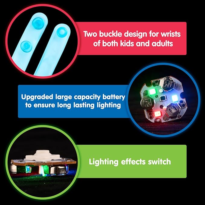 JOYIN 12 Pack LED Light Up Spinner Bracelets, Glow in The Dark Fidget Party Favors for Kids, Birthday Goodie Bags Stuffers, Treasure Box Toys for Classroom