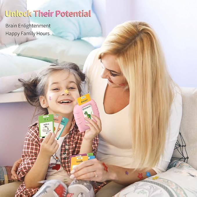 Educational Learning Toys - 520 Sight Words Talking Flash Cards, Autism Sensory Toys, Pocket Speech for Toddlers, Toddler Toys for 1 2 3 4 5 6 Year-Old Kids, Girls, Birthday/Easter Gift, Pink