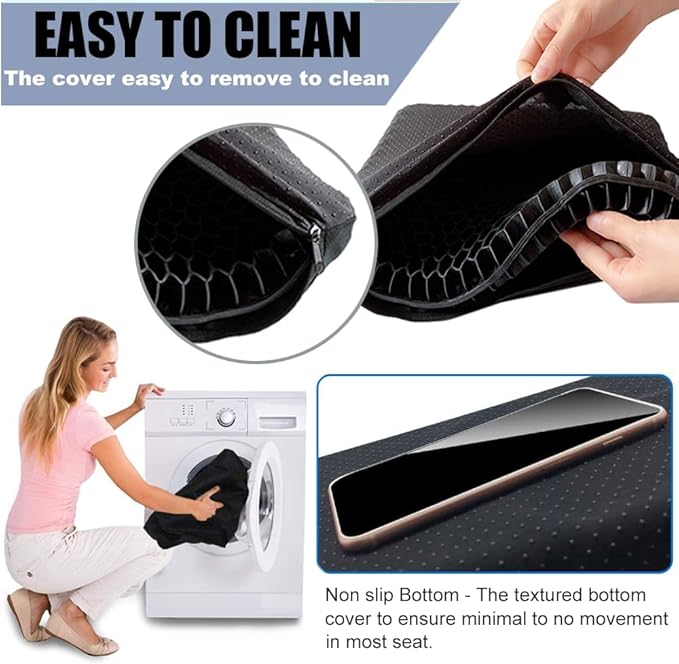 Gel Seat Cushion for Long Sitting Pressure Relief - Non-Slip Gel Chair Cushions for Back, Sciatica, Tailbone Pain Relief - Seat Cushion for Office Desk Chair, Car Seat – Wheelchair Cushions