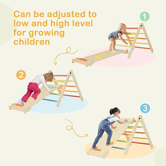 Costzon Climbing Toys for Toddlers, Foldable Montessori Wooden Arch Climber Ladder with Sliding Ramp, Play Table, Multi-Combination Methods, Kids Triangle Climber Play Gym Set for Boys Girls Present