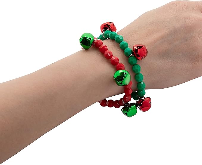 Fun Express Christmas Jingle Bell Beaded Bracelets - 12 Pieces