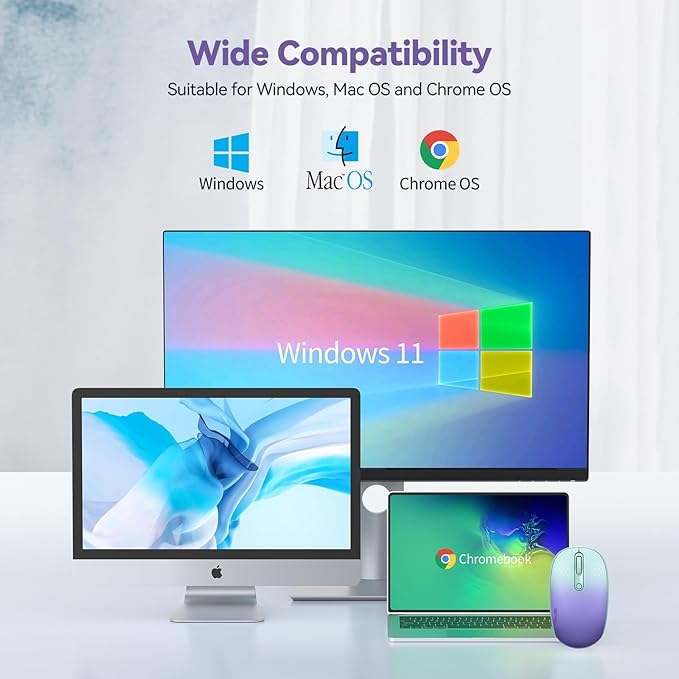 TECKNET Wireless Mouse, 2.4G Quiet Computer Mouse with USB Receiver, 4 Buttons Portable Cordless Mice for Chromebook, Laptop, PC, Mac, 800/1200/1600 DPI