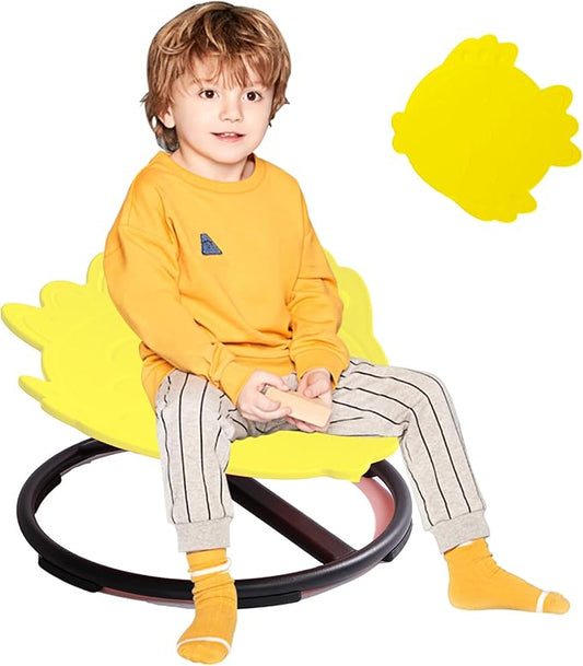 Kids Sensory Swivel Chair - Fish Spinning Chair Seat for Balance, Coordination - Sensory Therapy Stool for Kids with Autism & ADHD - Active Indoor Play Chair for Home & Classroom (Yellow)