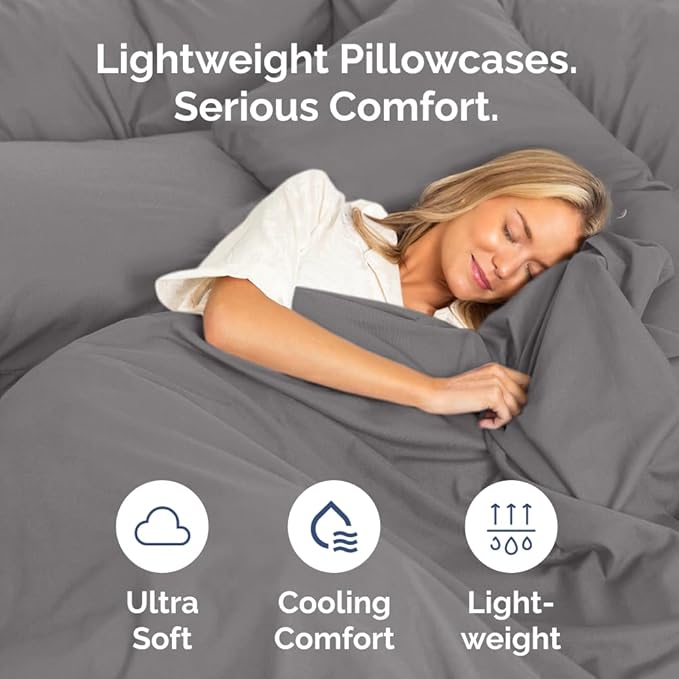 Queen Pillow Cases Set of 8 - Ultra Soft Hotel Quality Pillowcase Covers - Comfy, Cozy & Wrinkle Free - Shrink, Stain and Fade Resistant - Machine Washable Pillow Protectors - 8 Piece Set - Dark Grey