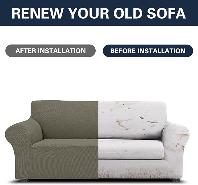 2025 New Stretch Oversized Sofa Slipcovers Couch Sofa Cover for 4 Seater Furniture Protector Covers with Elastic Bottom Jacquard Fabric Small Checks for Pets, Kids - Khaki