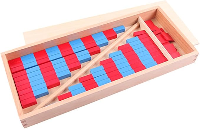 YHZAN Montessori Mathematics Material - Small Numerical Rods with Number Tiles Order of Number and Quanlity Learning Blue Red Color W/Wooden Box Family Version