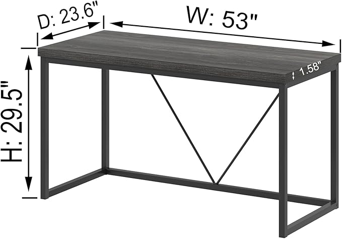 FOLUBAN Home Office Desk, Industrial Vintage Computer Desk, Rustic Wood and Metal Study Writing Table, Simple Work Gaming PC Desks for Bedroom Living Room, Dark Gray 53 Inch