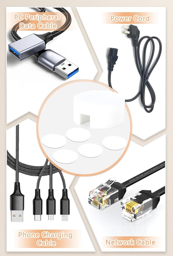 Maveek 5 Sets Magnetic Cable Management Clips with Discs, Adhesive Cable Holder Electrical Wire Clips Cord Organizer for Desktop Wall Kitchen USB LAN Type-c (White)