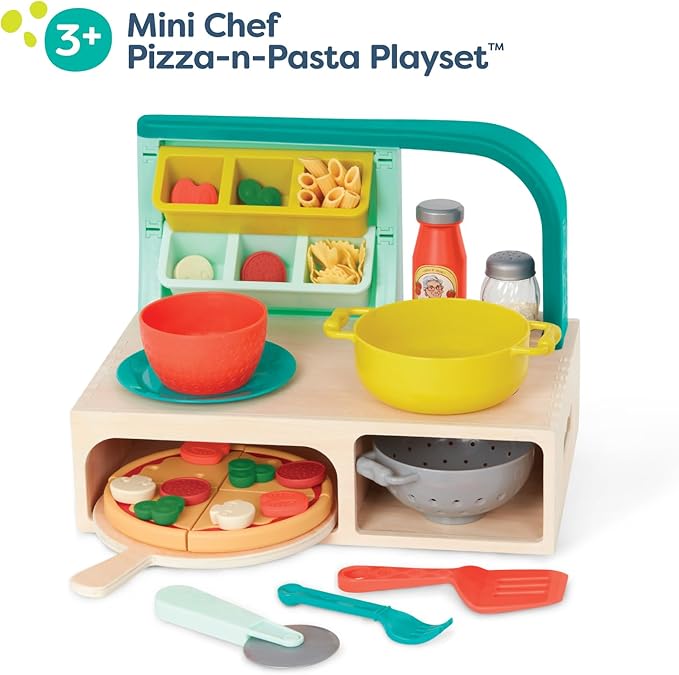 B. toys- Mini Chef - Pizza-n-Pasta Playset- Pretend Play Pizza & Pasta Play Set – Play Food & Role-Play Accessories- Food Toys for Kids – 3 Years +