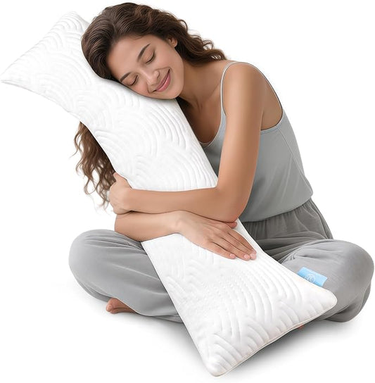 Body Pillow, Memory Foam Body Pillows for Adults Sleeping, Long Pillow for Sleeping with Removable Cover and Adjustable Filling for Side Sleeper & Pregnancy, 41x10 Inch, White