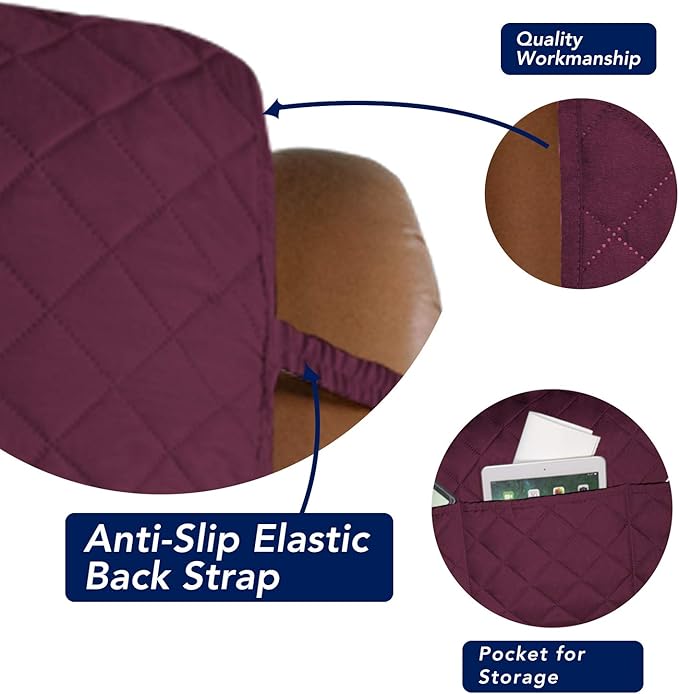 PureFit Reversible Quilted Sofa Cover, Water Resistant Slipcover Furniture Protector, Washable Couch Cover with Non Slip and Elastic Straps for Kids, Dogs, Pets (Oversized Recliner, Wine/Beige)
