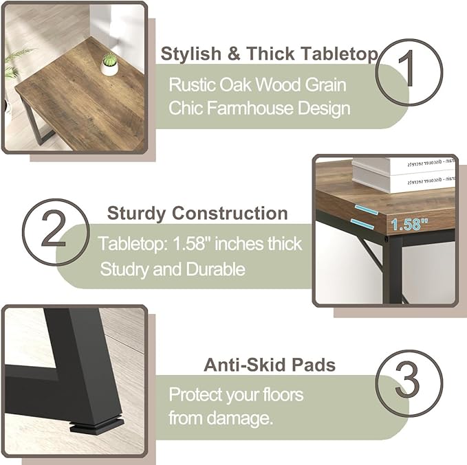 FOLUBAN Modern Home Office Desk, Rustic Wood and Metal Computer Desk, Industrial Study Writing Gaming Table Workstation, Vintage Laptop PC Desk, Oak 47 Inch