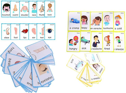 Set of(Body Parts+Illness) Flash Cards for Toddlers | Kids Learning Montessori Pocket Cards Toys | Perfect for Pre-K Decorations Background Wall Stickers,Teacher/Autism Therapists Tools