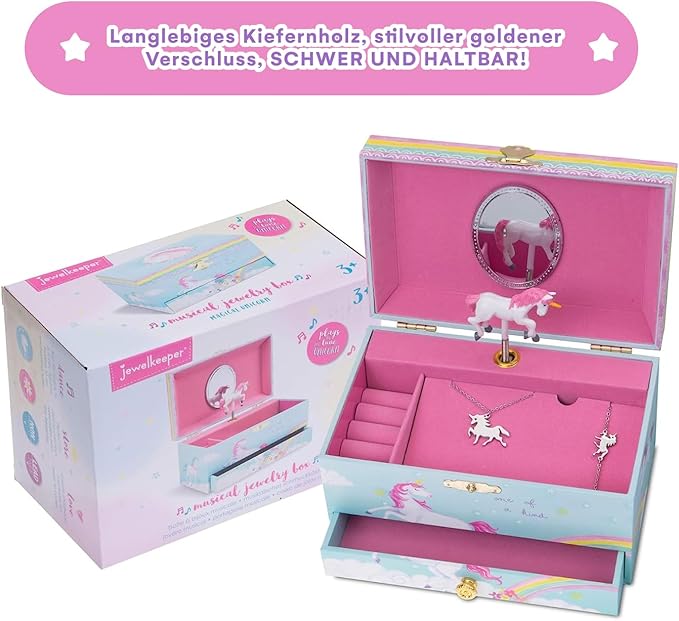 Jewelkeeper Jewelry Box for Girls - Unicorn Music Box with Necklace and Bracelet Gift Set - Enchanting Unicorn Decor, Keepsake Storage, Durable Design for Accessories - Ideal Gift
